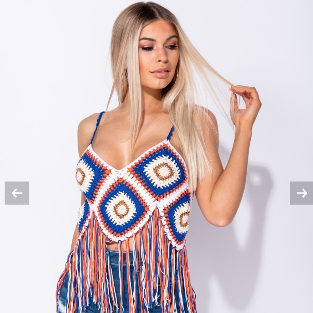 🎡Geometric Crochet Fringe Festival Crop Top